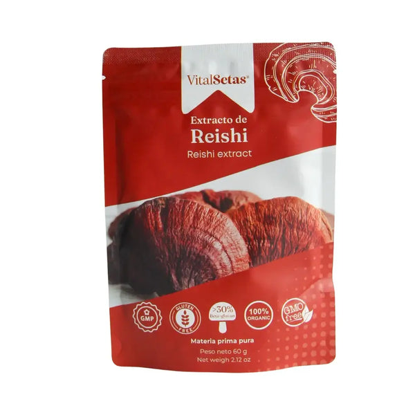 Extracto de Reishi VitalSetas - 60 gramos, paquete orgánico, rico en betaglucanos, apoyo inmunológico.