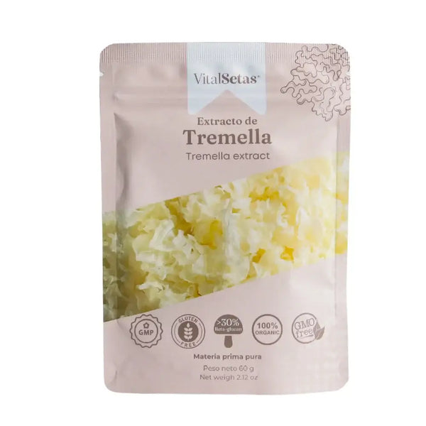 Extracto de Tremella VitalSetas - 60 gramos en envase biodegradable, 100% orgánico y libre de gluten.