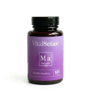 Cápsulas de Maitake VitalSetas en frasco de 60 unidades, hongo funcional para la salud cardiovascular.