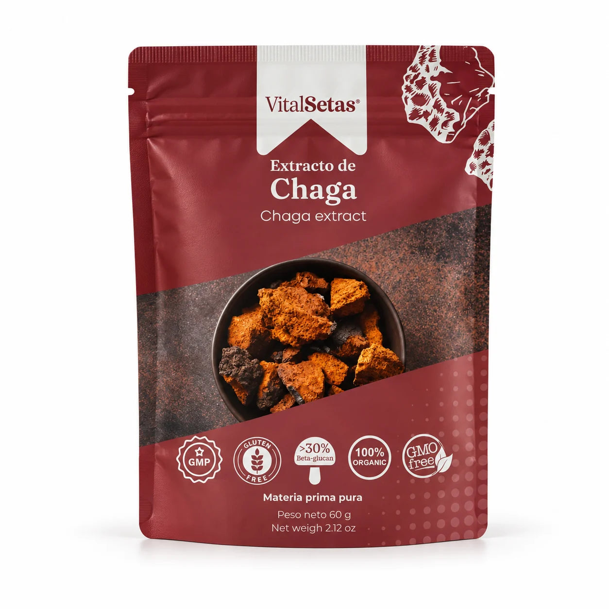 Extracto de chaga VitalSetas en polvo, bolsa de 60 g