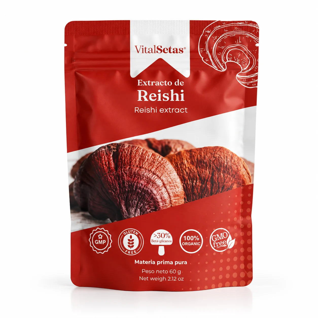 Extracto de reishi VitalSetas en polvo, bolsa de 60 g