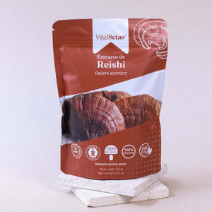 Extracto de Reishi VitalSetas - 60 gramos en empaque orgánico con 30% de betaglucanos.