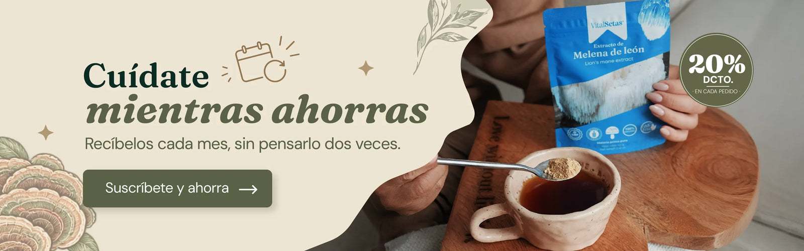 Suscripción VitalSetas: recibe tus hongos funcionales cada mes con 20% de descuento en cada pedido